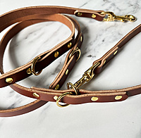 Cross Body Dog Leash 1/2 inch English Bridal Full Grain Leather with Solid Brass Hardware