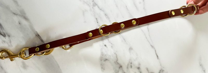 Adjustable Traffic Lead Dog Leash 1/2 inch English Bridal Full Grain Leather with Solid Brass Hardware