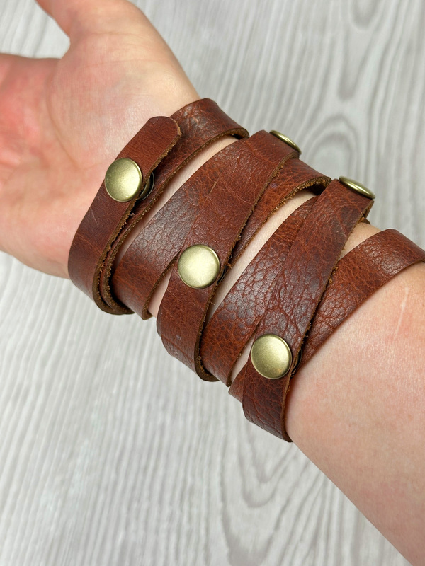 Leather Bracelet - 7 Wraps Antique Brass