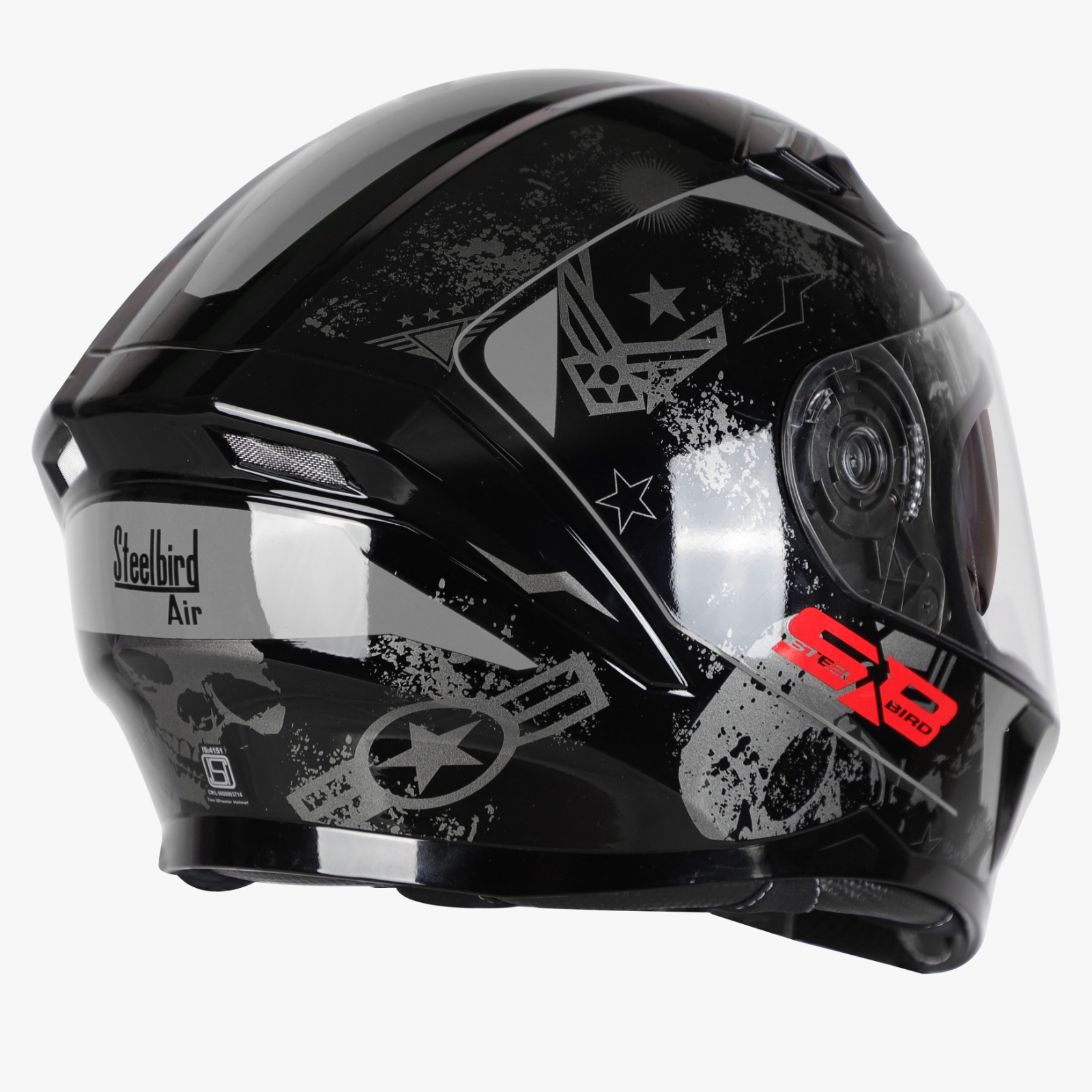 STEELBIRD SBA-21 ISS COMBAT GLOSSY BLACK/GREY C/V (M) (LONG CHEEKPAD)