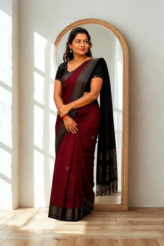Maheswari silk cotton Red with black