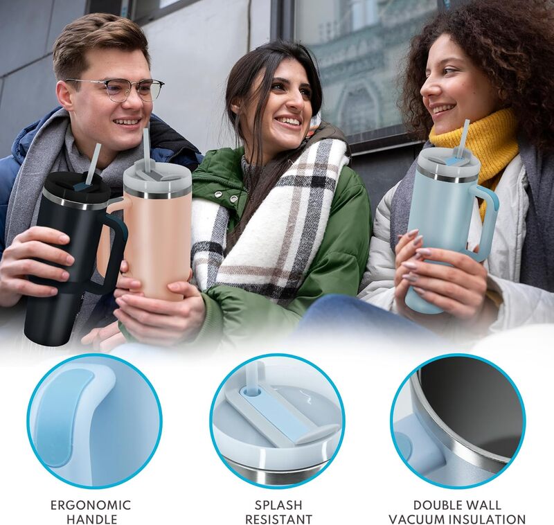 40 Oz Tumbler with Handle and Straw