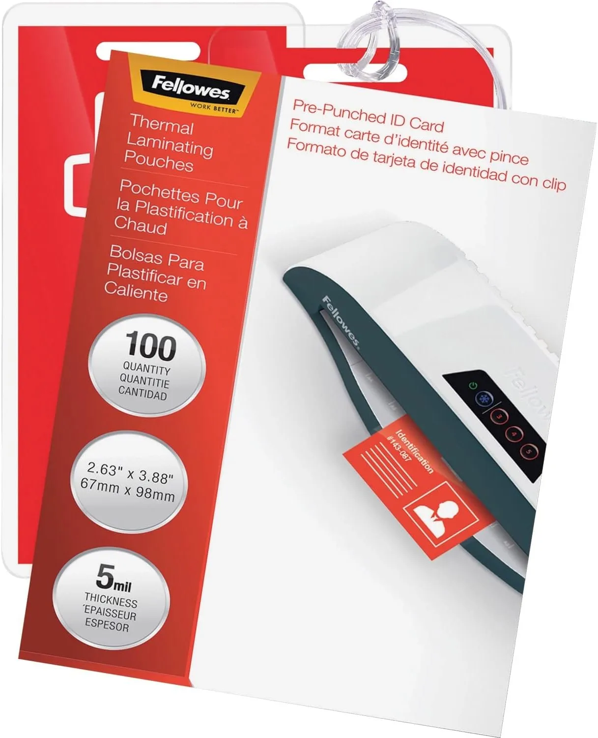Fellowes Hot Laminating Pouches, ID Tag, Punched, 5 mil
