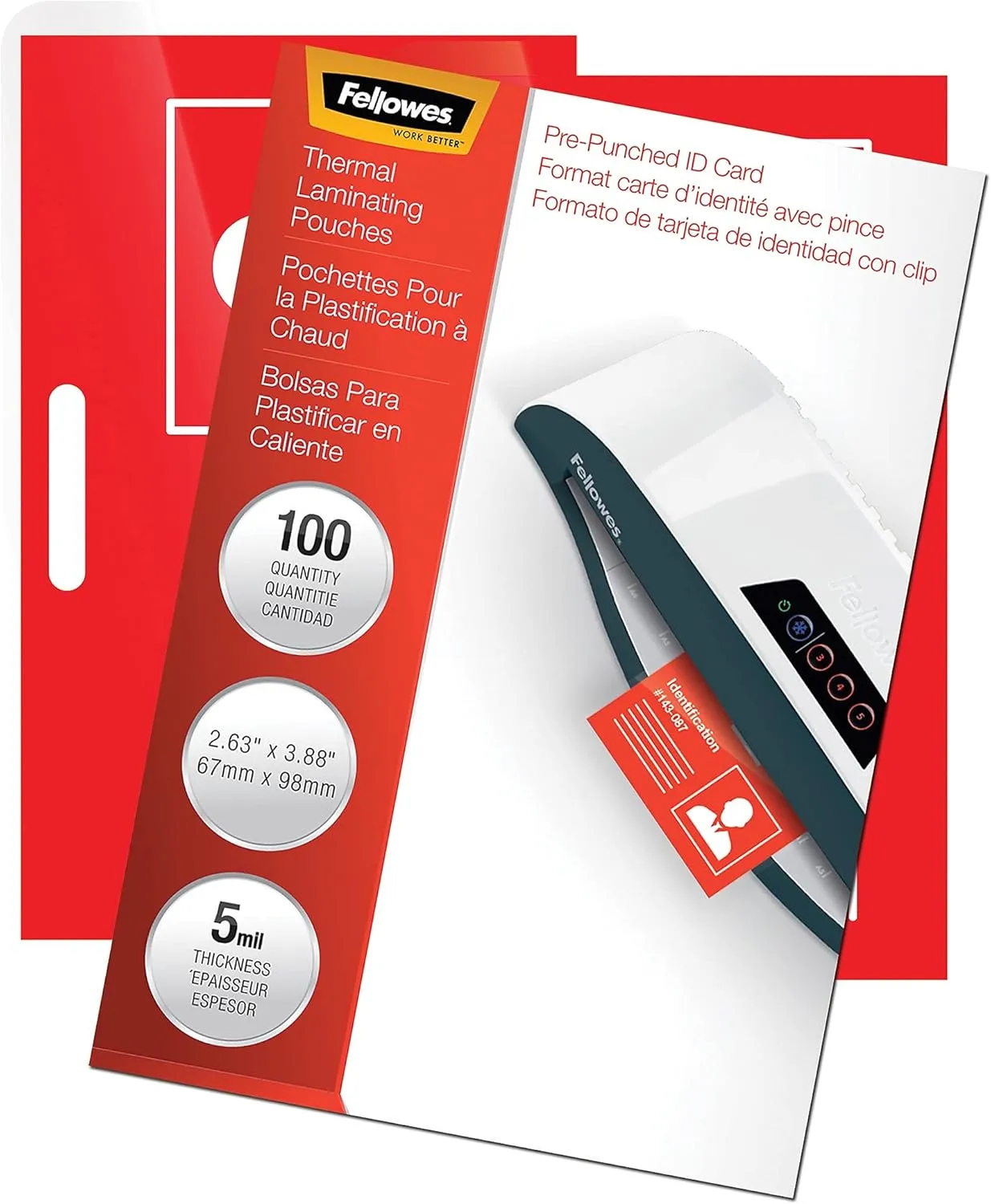 Fellowes Hot Laminating Pouches, ID Tag, Punched, 5 mil