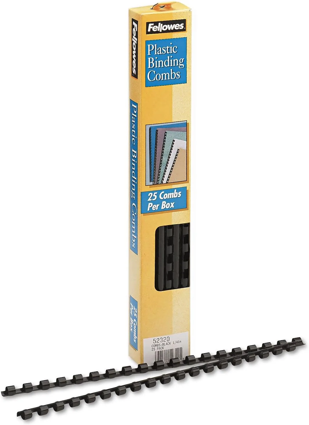 Plastic Comb Bindings for 11 x 8.5 Documents, 19 Rings, 0.25" (20-Sheet) Capacity, Black, 25/Pack
