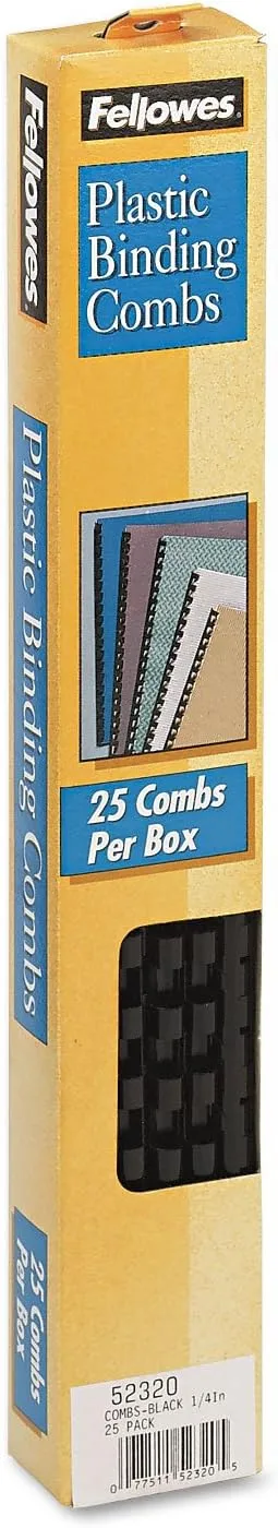 Plastic Comb Bindings for 11 x 8.5 Documents, 19 Rings, 0.25" (20-Sheet) Capacity, Black, 25/Pack