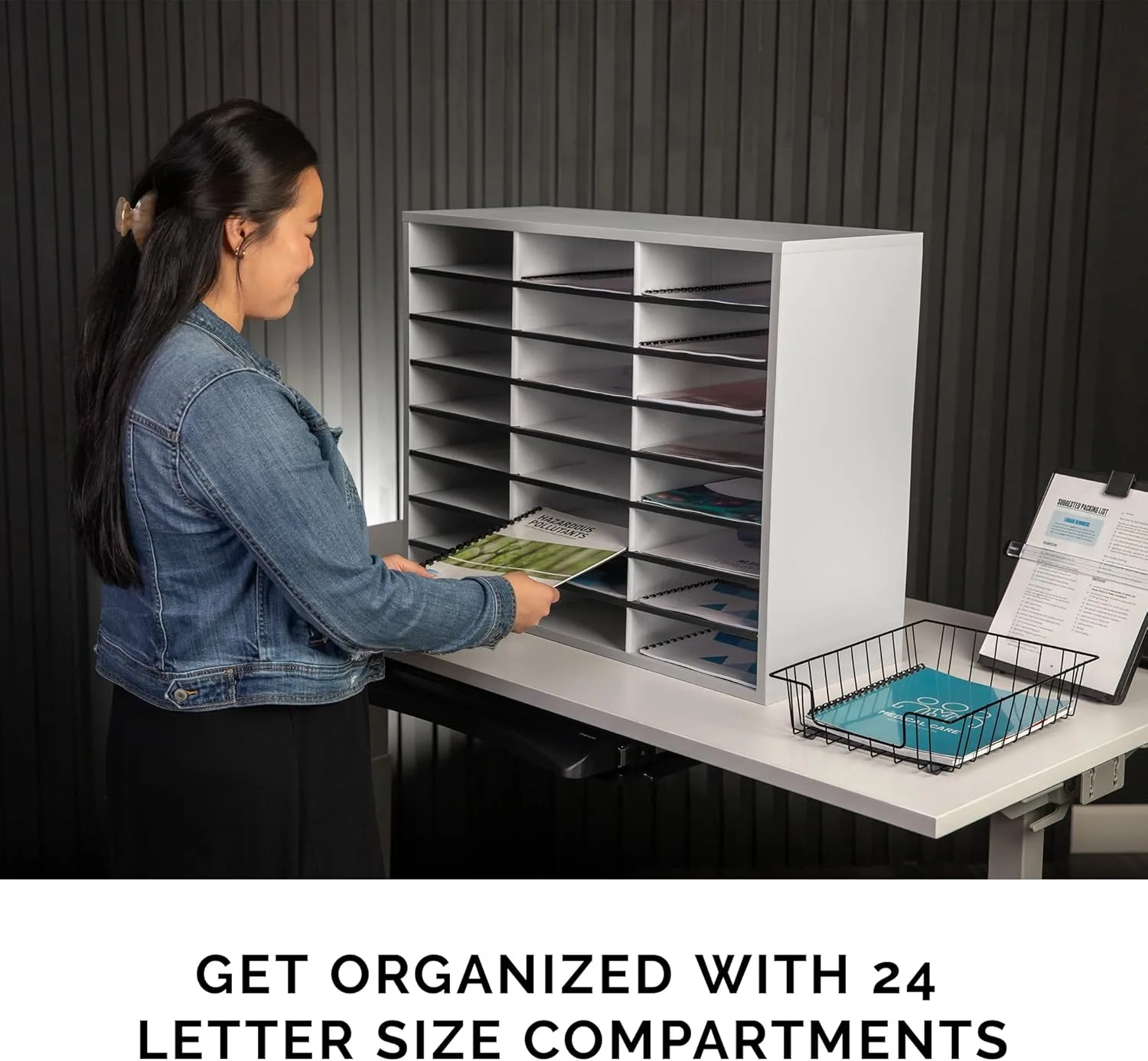 Fellowes 25041 Literature Organizer - 24 Compartment, Letter, Dove Gray