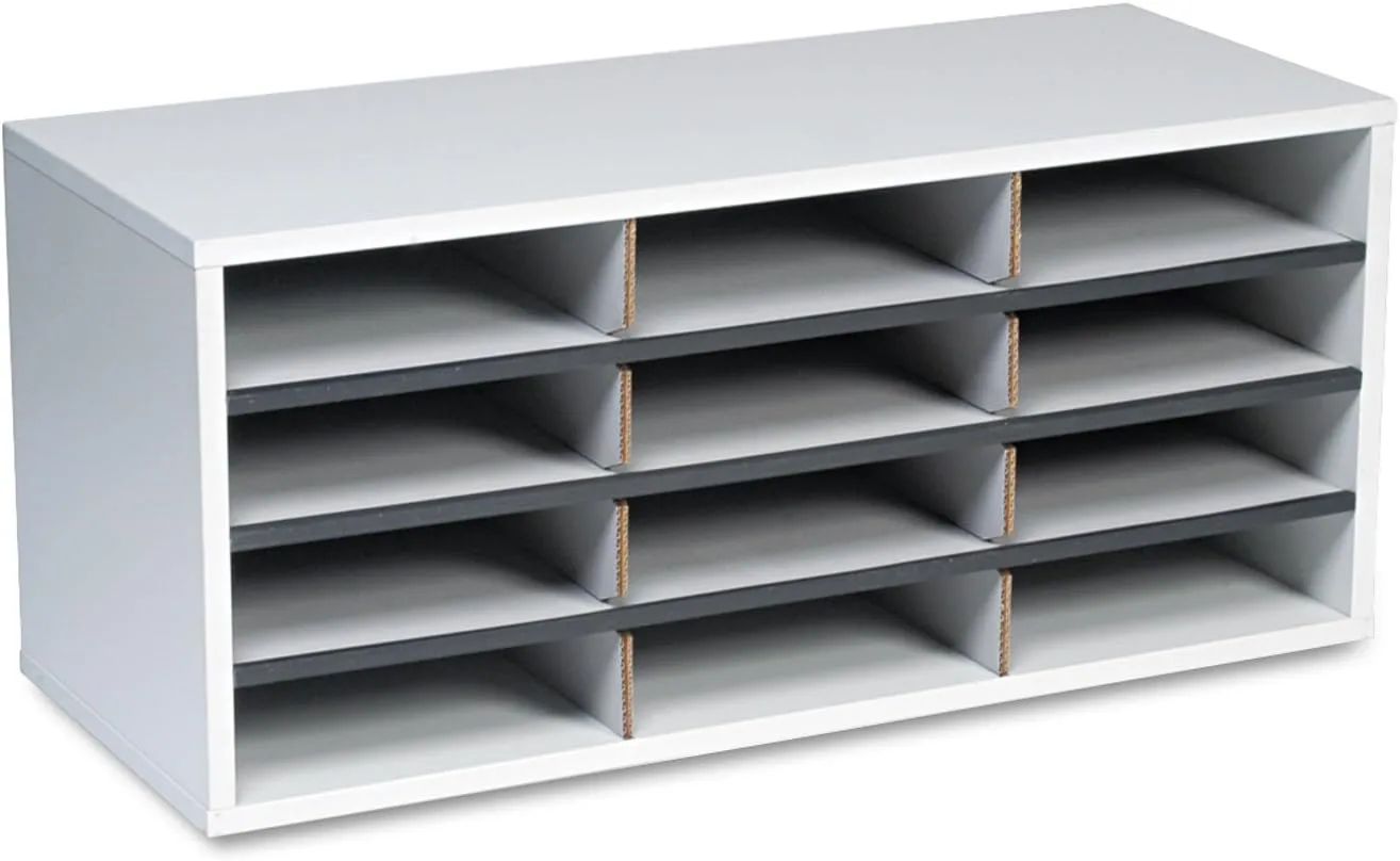Fellowes 25004 12-Section Compartment Sorter, Melamine Laminated, Dove Gray