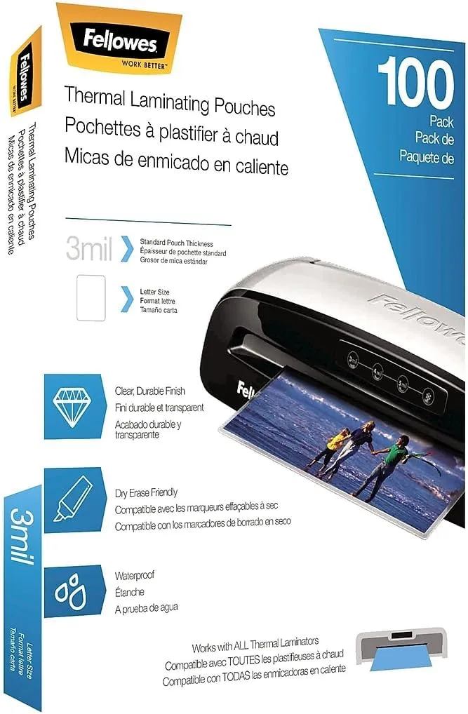 Fellowes Thermal Laminating Pouches, Letter Size 9 x 11.5 Inches