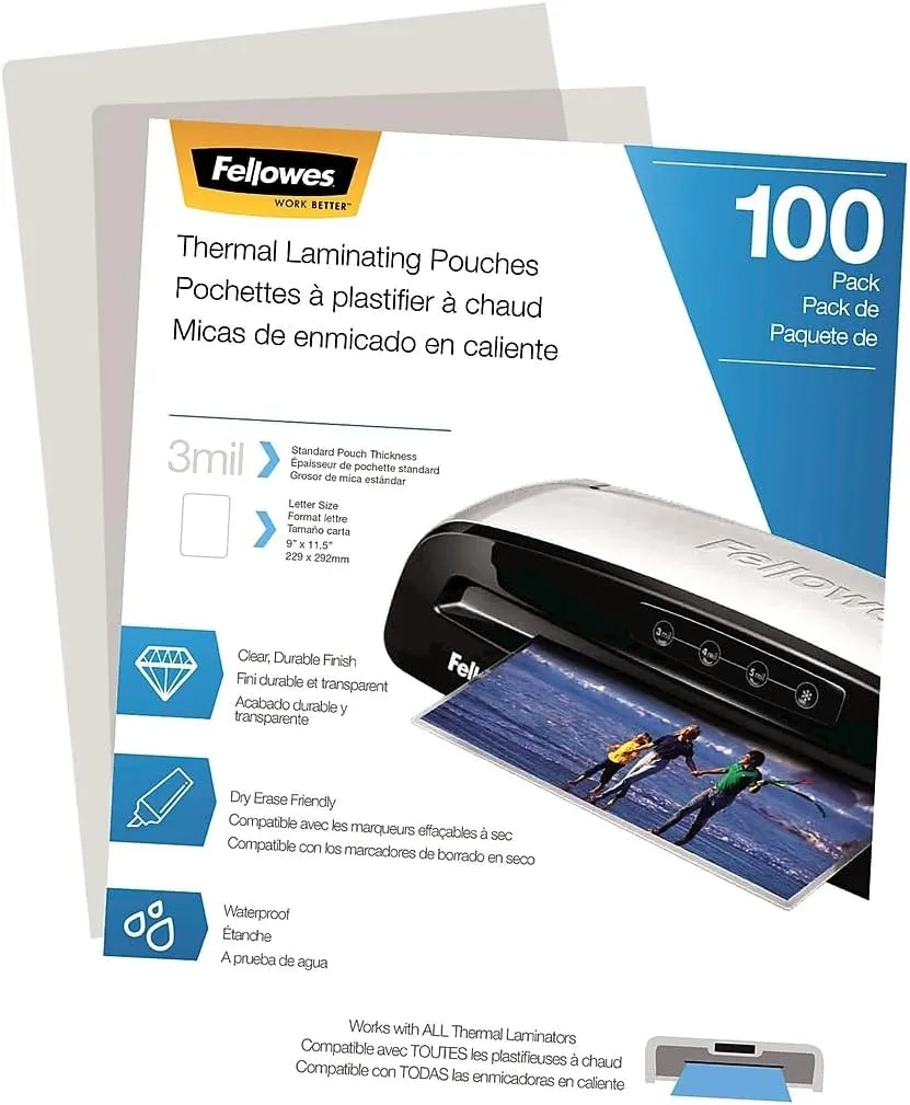 Fellowes Thermal Laminating Pouches, Letter Size 9 x 11.5 Inches