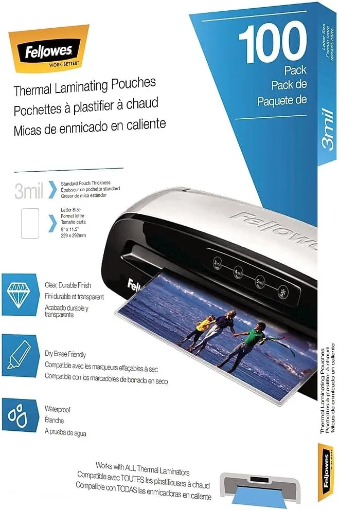 Fellowes Thermal Laminating Pouches, Letter Size 9 x 11.5 Inches