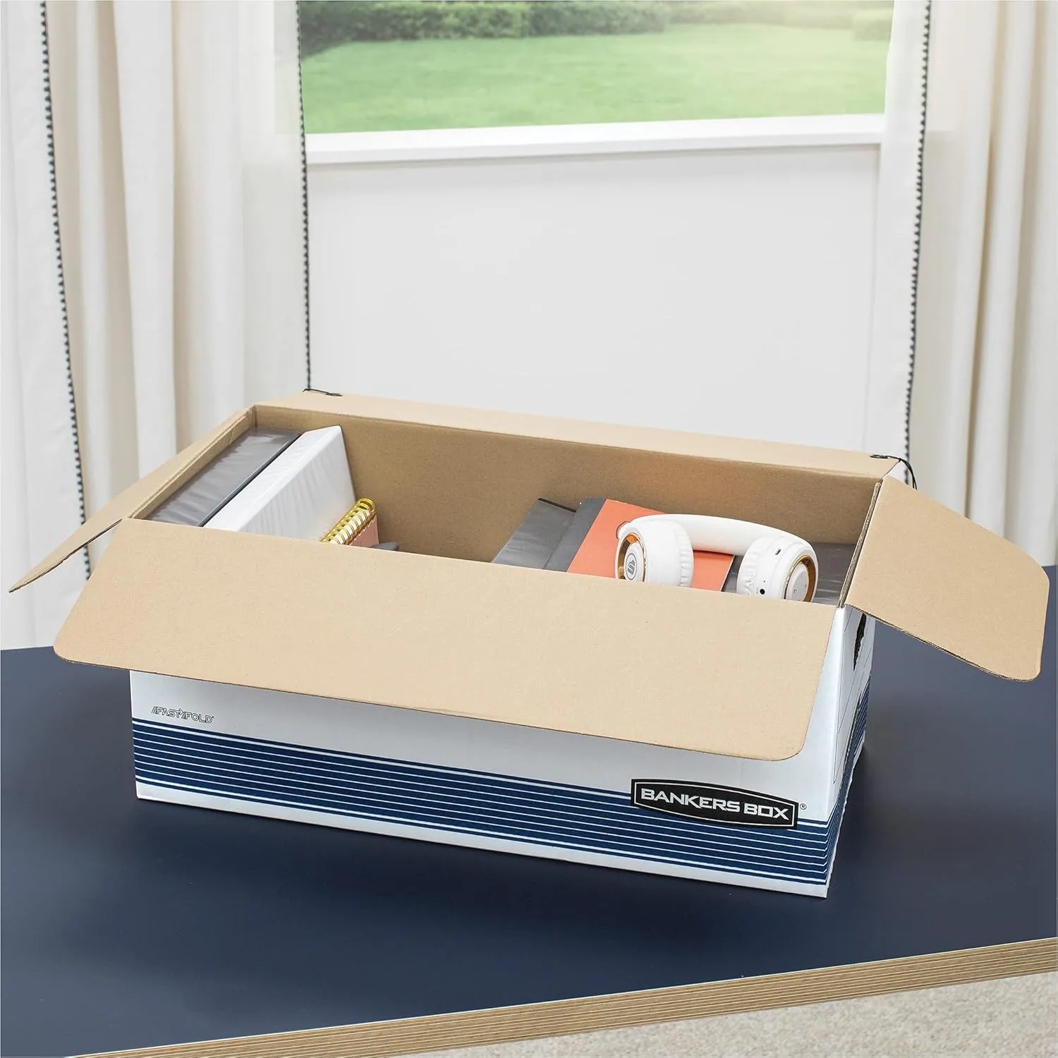 Bankers Box 20 Pack STOR/FILE Medium-Duty File Storage Boxes, FastFold, String and Button, Letter, White/Blue 20-Pack