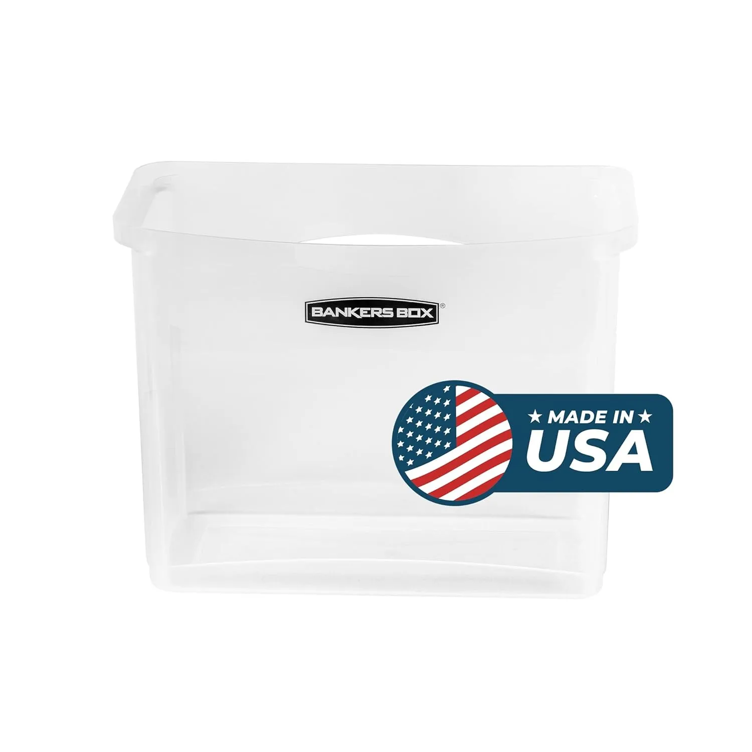 Bankers Box Portable Open Desktop Plastic File Box, Clear Organizer Bin, Side Handles, 6pk