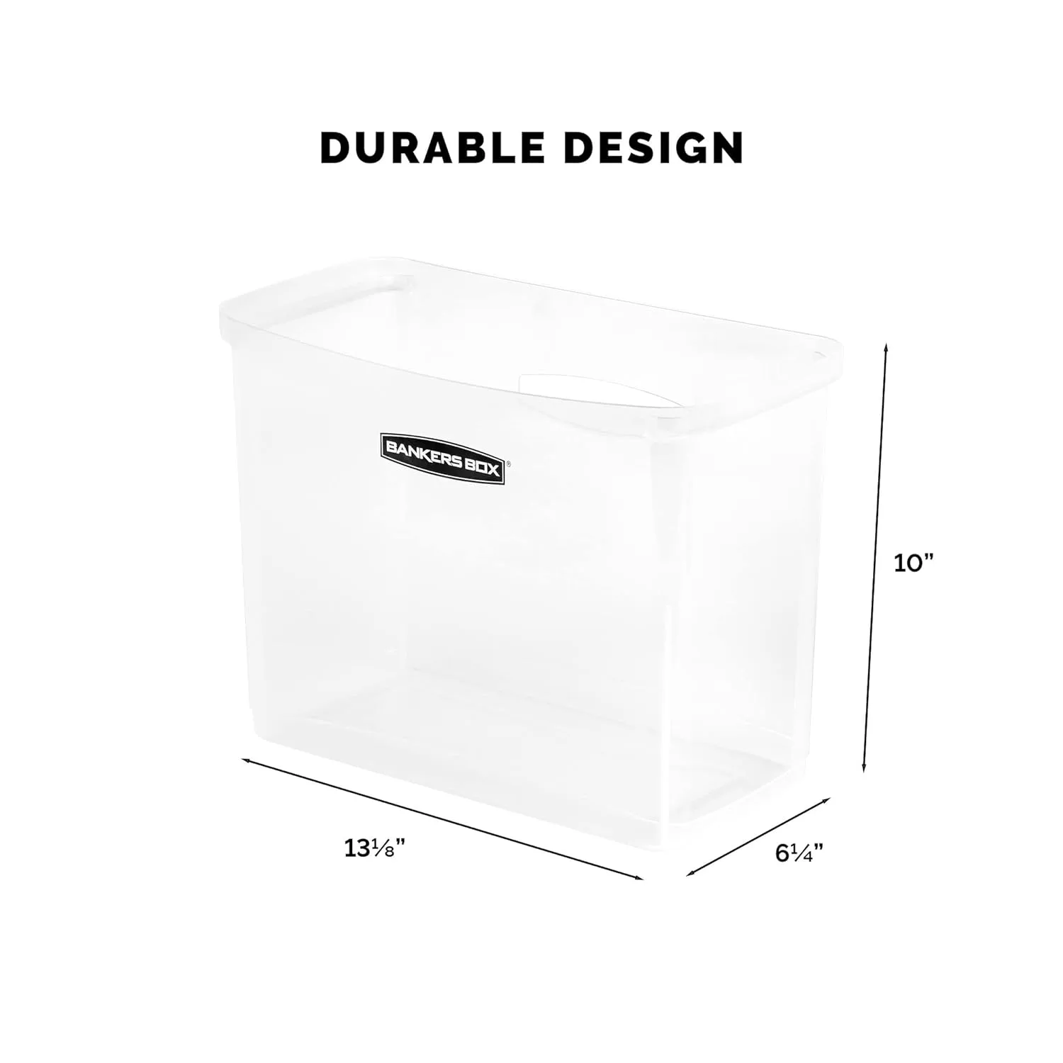 Bankers Box Portable Open Desktop Plastic File Box, Clear Organizer Bin, Side Handles, 6pk
