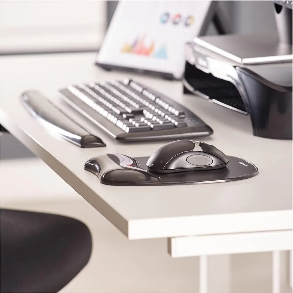 Fellowes Crystal Gel Keyboard Wrist Rest - Black (9112201) - 0.63in x 2.31in x 18.56in Dimension - Black - Gel