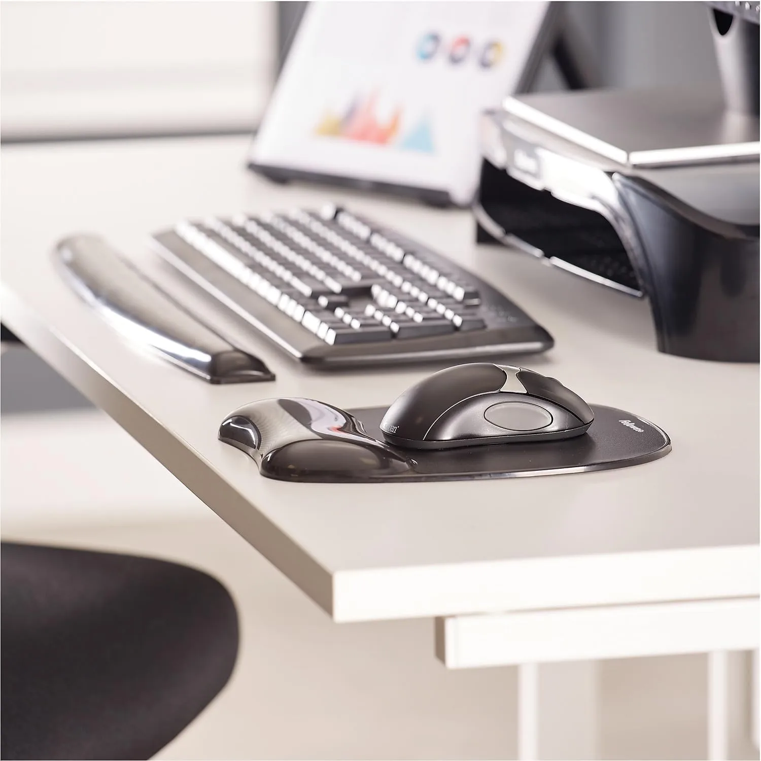 Fellowes Crystal Gel Keyboard Wrist Rest - Black (9112201) - 0.63in x 2.31in x 18.56in Dimension - Black - Gel