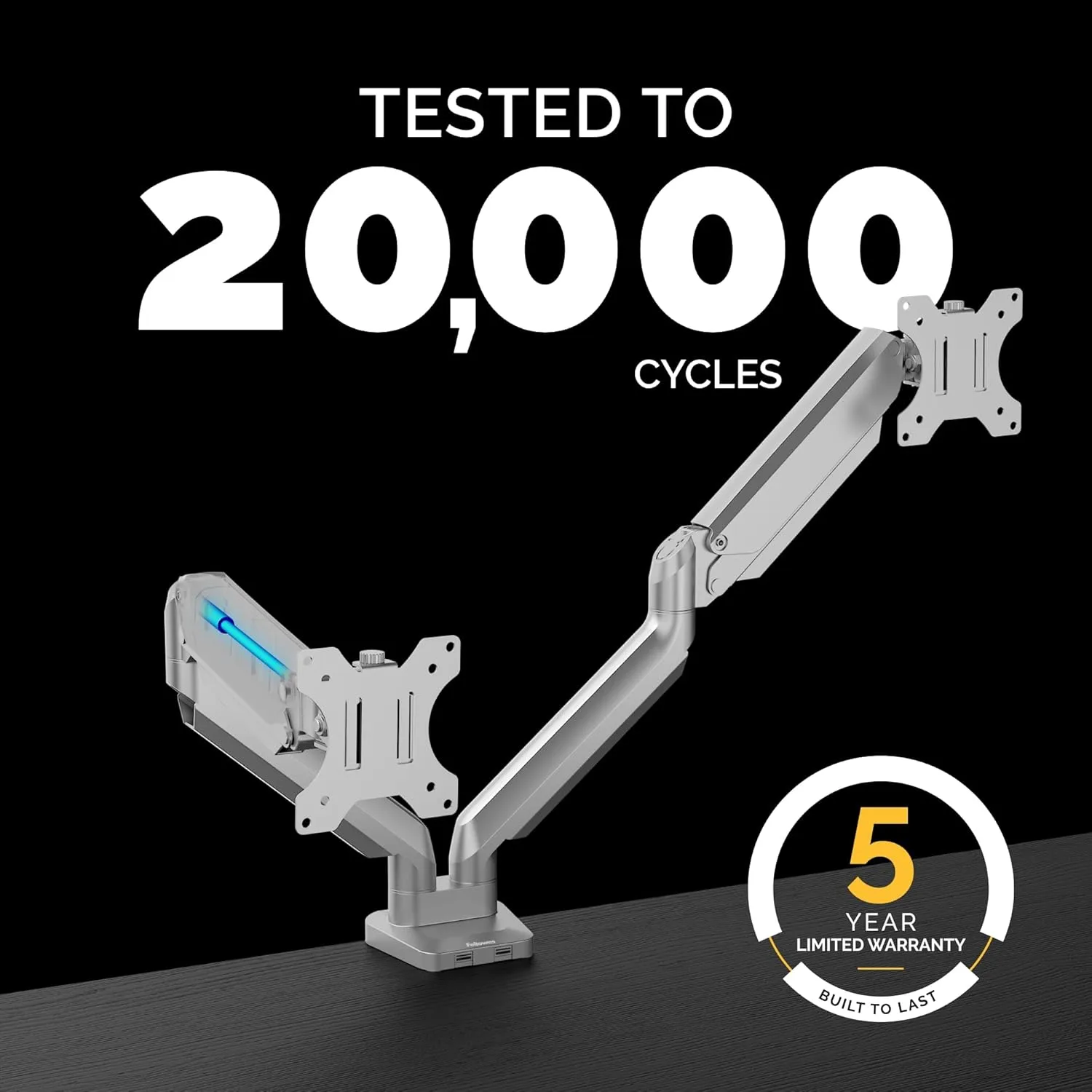 Fellowes Platinum Series Monitor Arm for 40-Inch Monitors, Full Motion, VESA Mount, USB Ports, Ergonomic