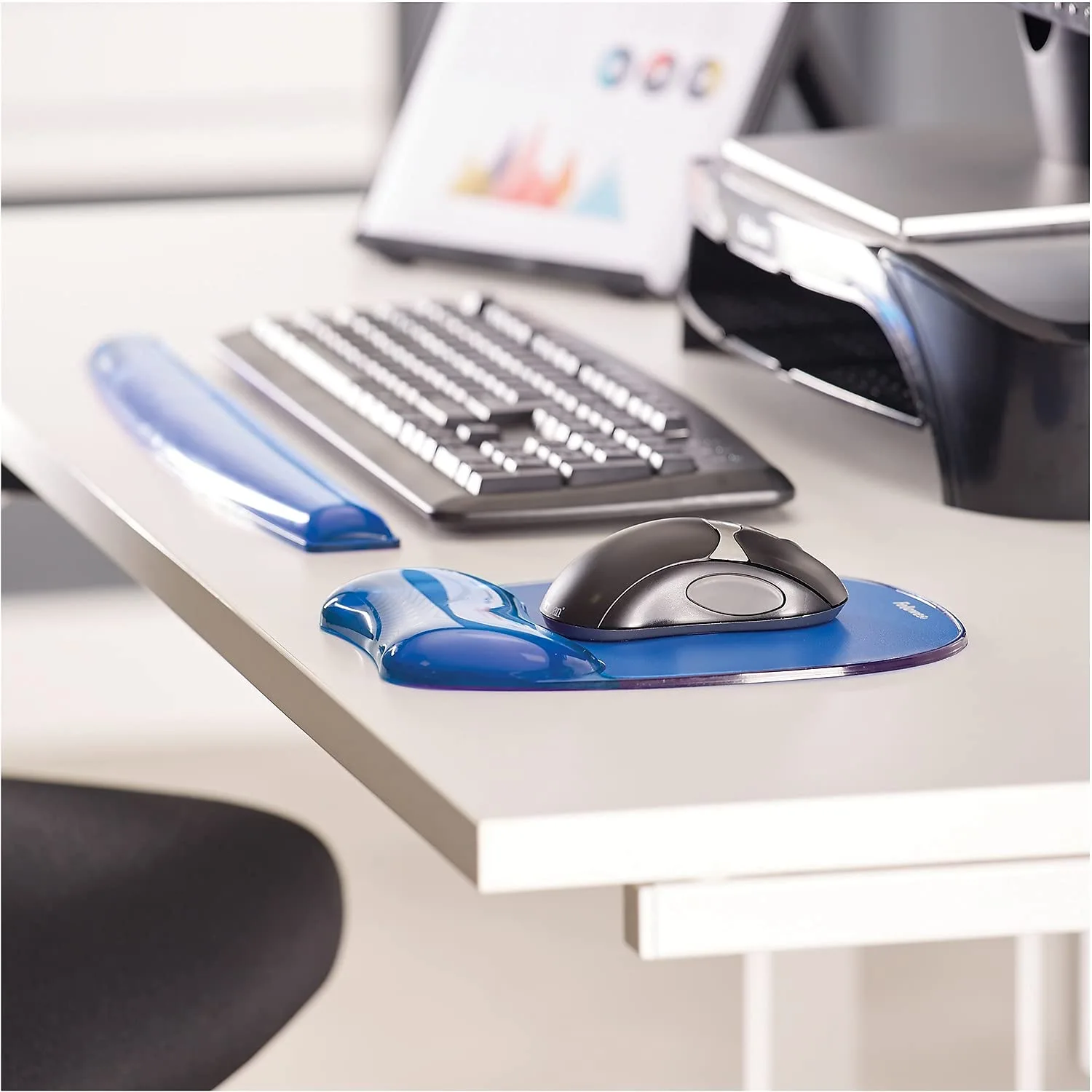 Fellowes Gel Crystals Keyboard Wrist Rest, 18.5" x 2.25", Blue