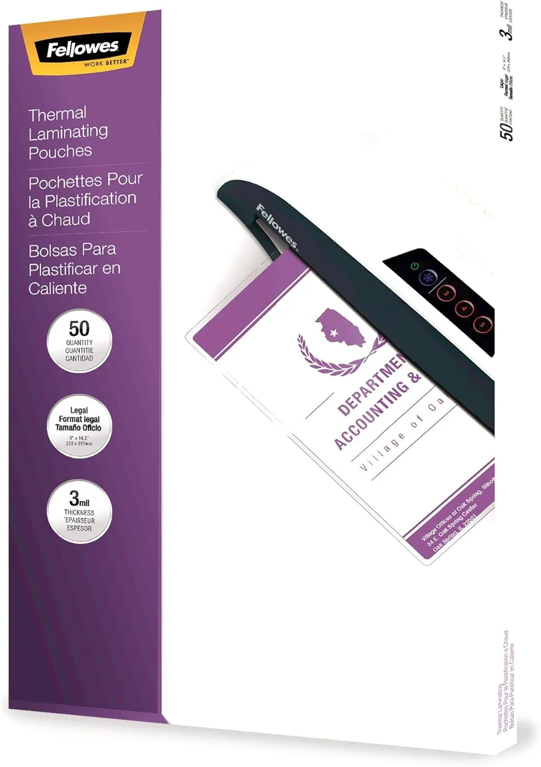 FELLOWES Thermal Laminating Pouches, Glossy, 3 mil, Legal