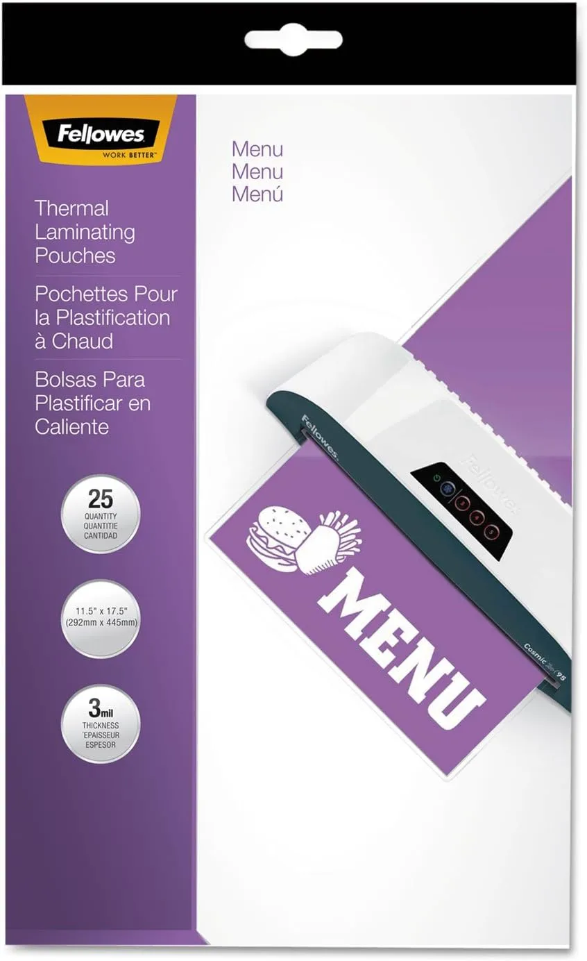 Fellowes 52011 Laminating Pouches, 3mil, 11.5 x 17.5, 25/Pack