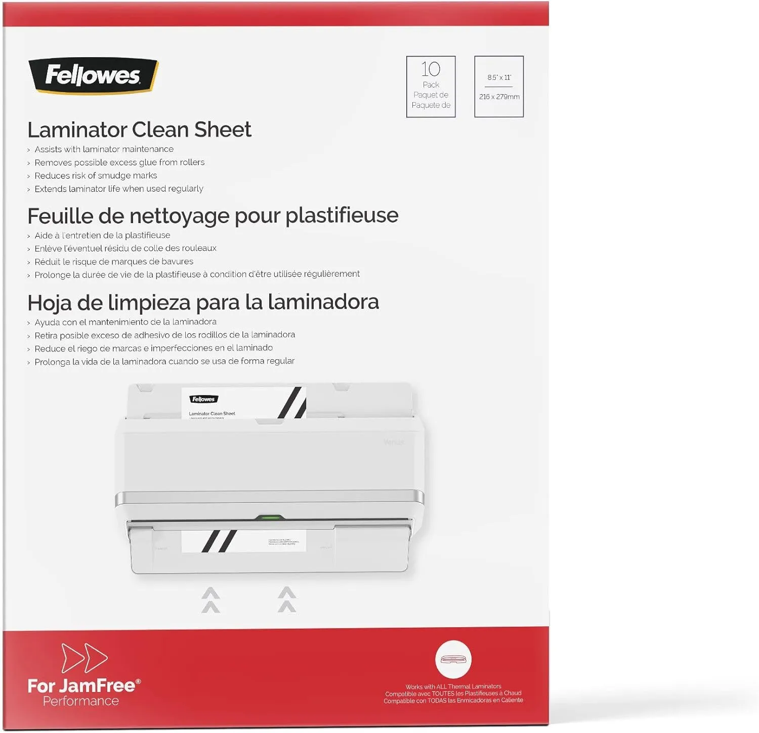 Fellowes Laminator Cleaning Sheets, 10 Pack, 8.5 x 11 in