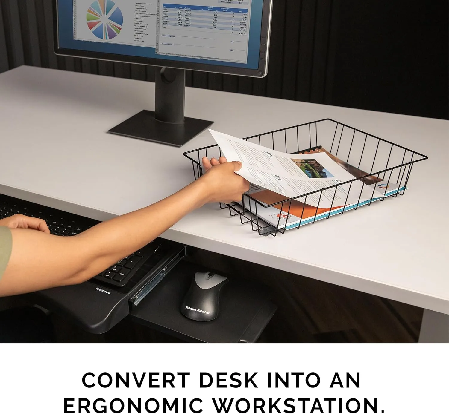 Fellowes Workstation Legal Size Wire Desk Tray, Black, 5" Deep (65112)