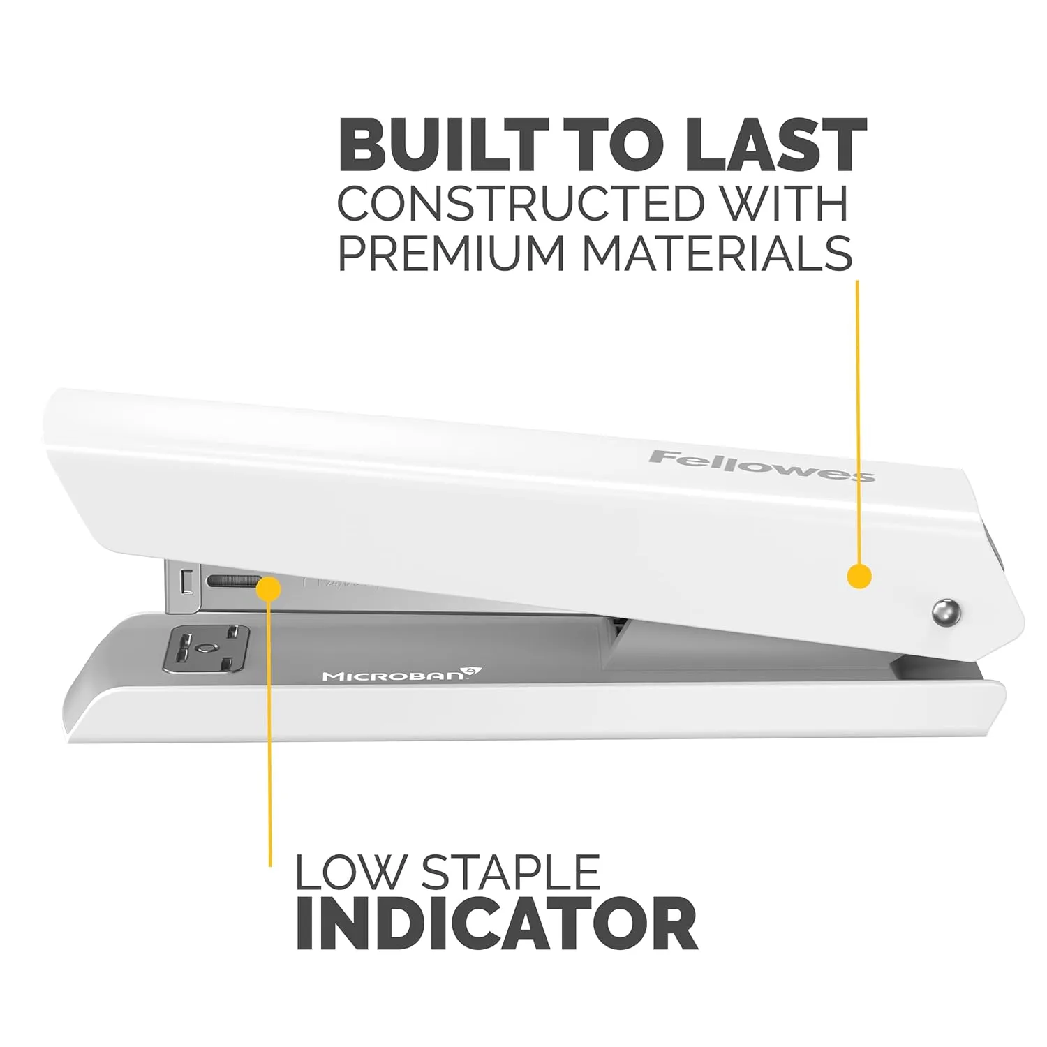 Fellowes LX820 Classic Full-Size Desktop Stapler, 20-Sheet Capacity, White