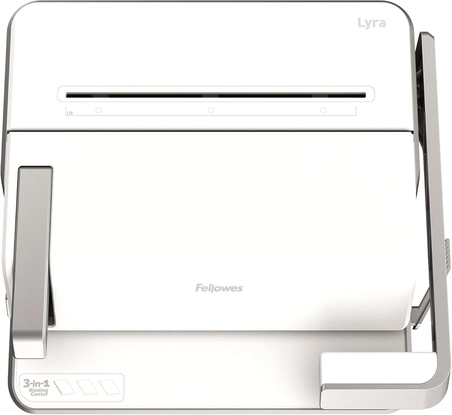 Fellowes Lyra 3-in-1 Manual Binding Center, 300-Sheet Capacity, 6.03inH x 16.63inW x 15.56inD, White/Gray, 5603001