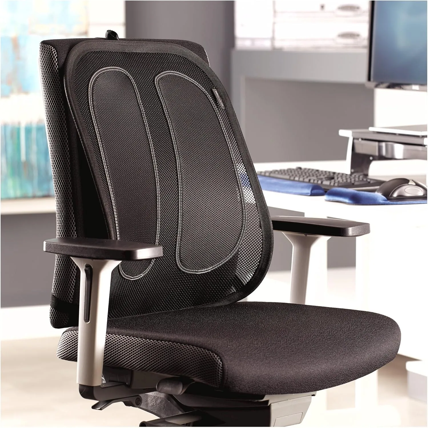 Fellowes Office Suites Mesh Back Support - Fellowes Office Suites Mesh Back Support - Strap Mount - Black - Mesh Fabric