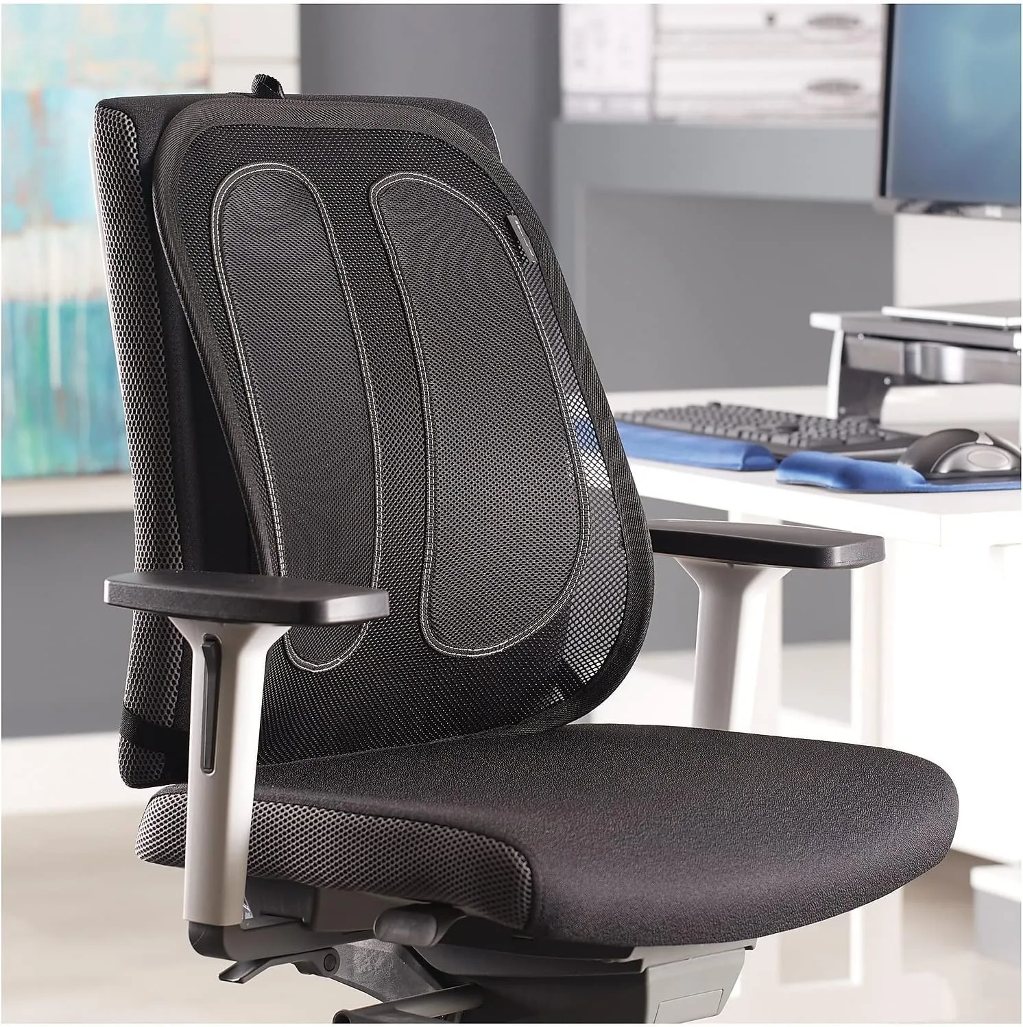 Fellowes Office Suites Mesh Back Support - Fellowes Office Suites Mesh Back Support - Strap Mount - Black - Mesh Fabric