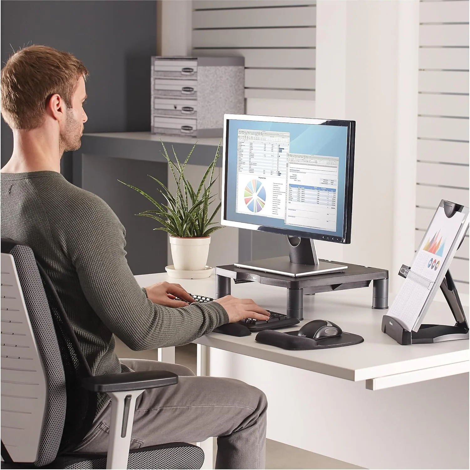 Fellowes Monitor Riser, 4inH x 13 1/8inW x 13 1/2inD, Graphite