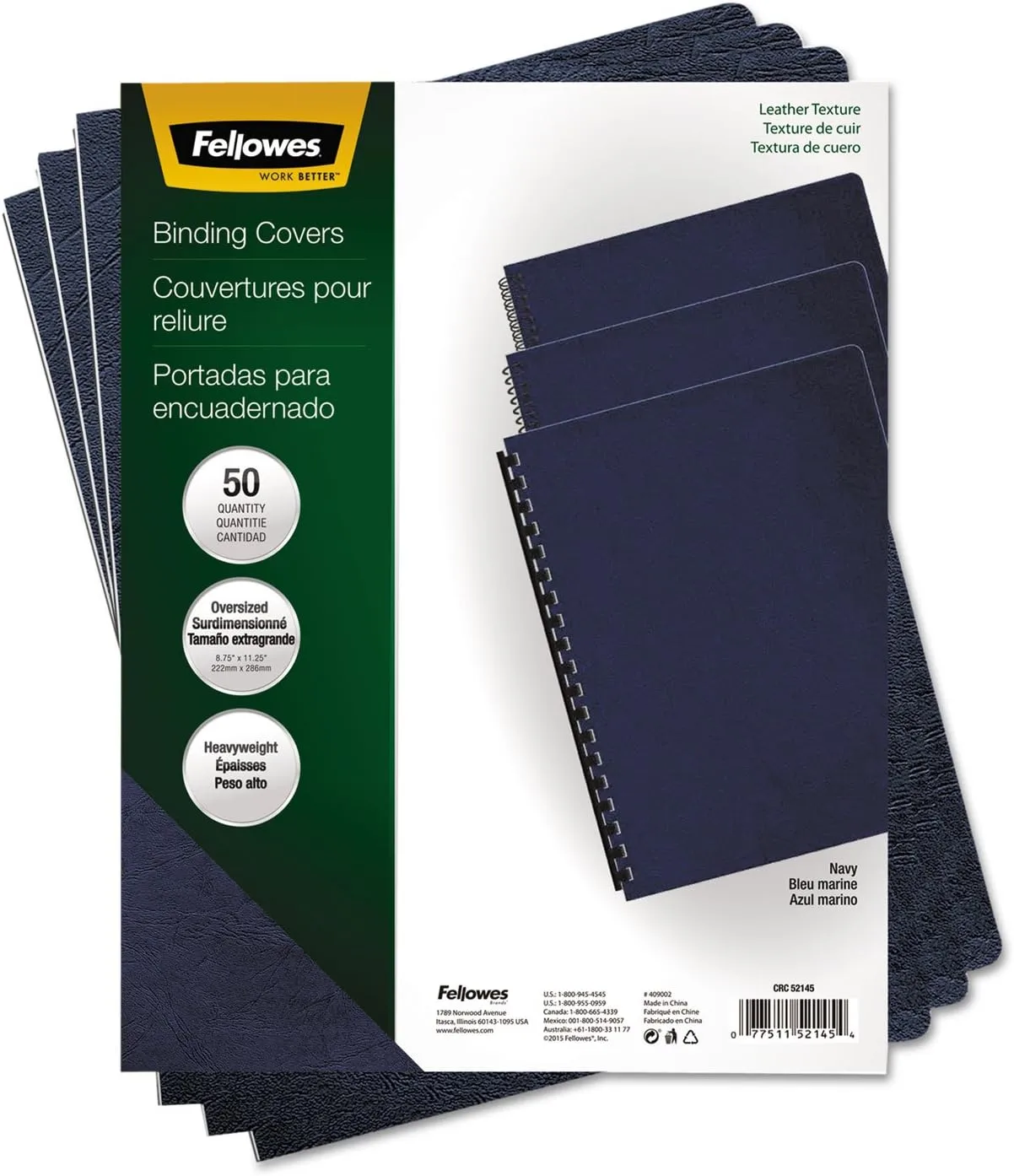 Fellowes Executive Presentation Cover, 11-1/4 Inch x 8-3/4 Inch, 50 per Pack, Navy (52145)