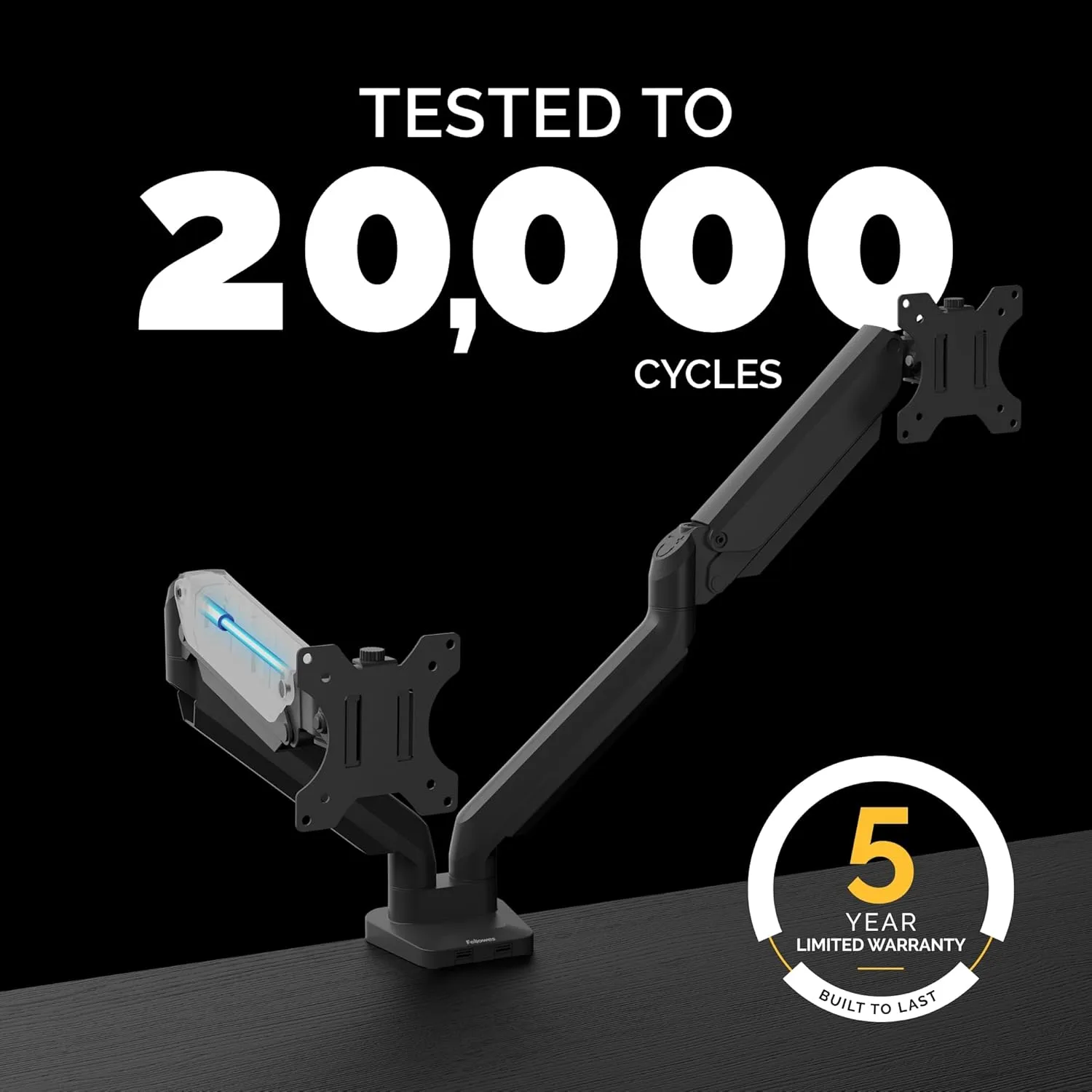Fellowes Platinum Series Monitor Arm for 40-Inch Monitors, Full Motion, VESA Mount, USB Ports, Ergonomic
