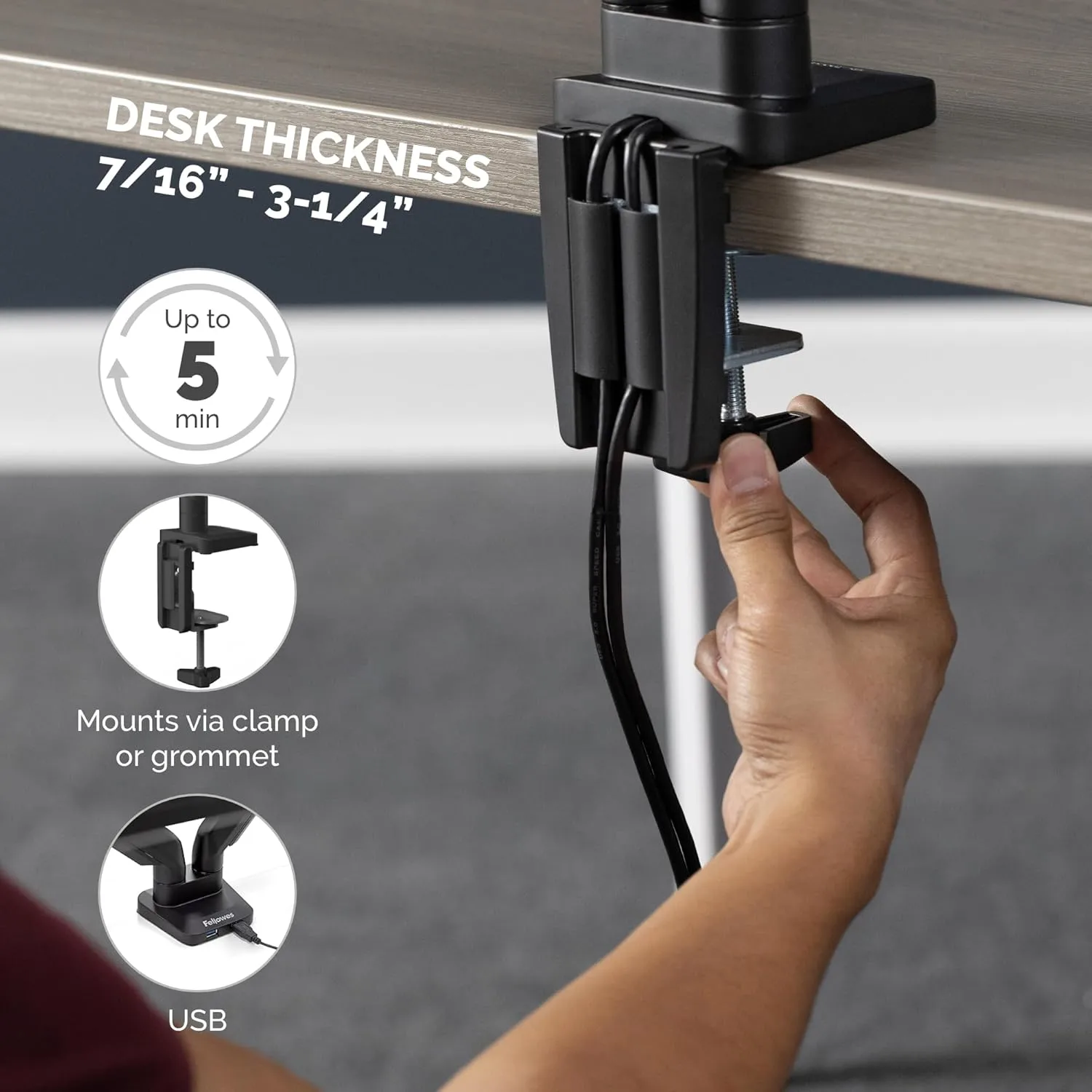 Fellowes Platinum Series Monitor Arm for 40-Inch Monitors, Full Motion, VESA Mount, USB Ports, Ergonomic