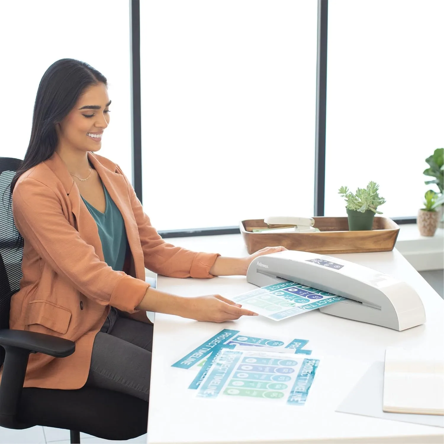 Fellowes Rhea Laminator With Pouch Starter Kit, 12.5" Width, White/Gray