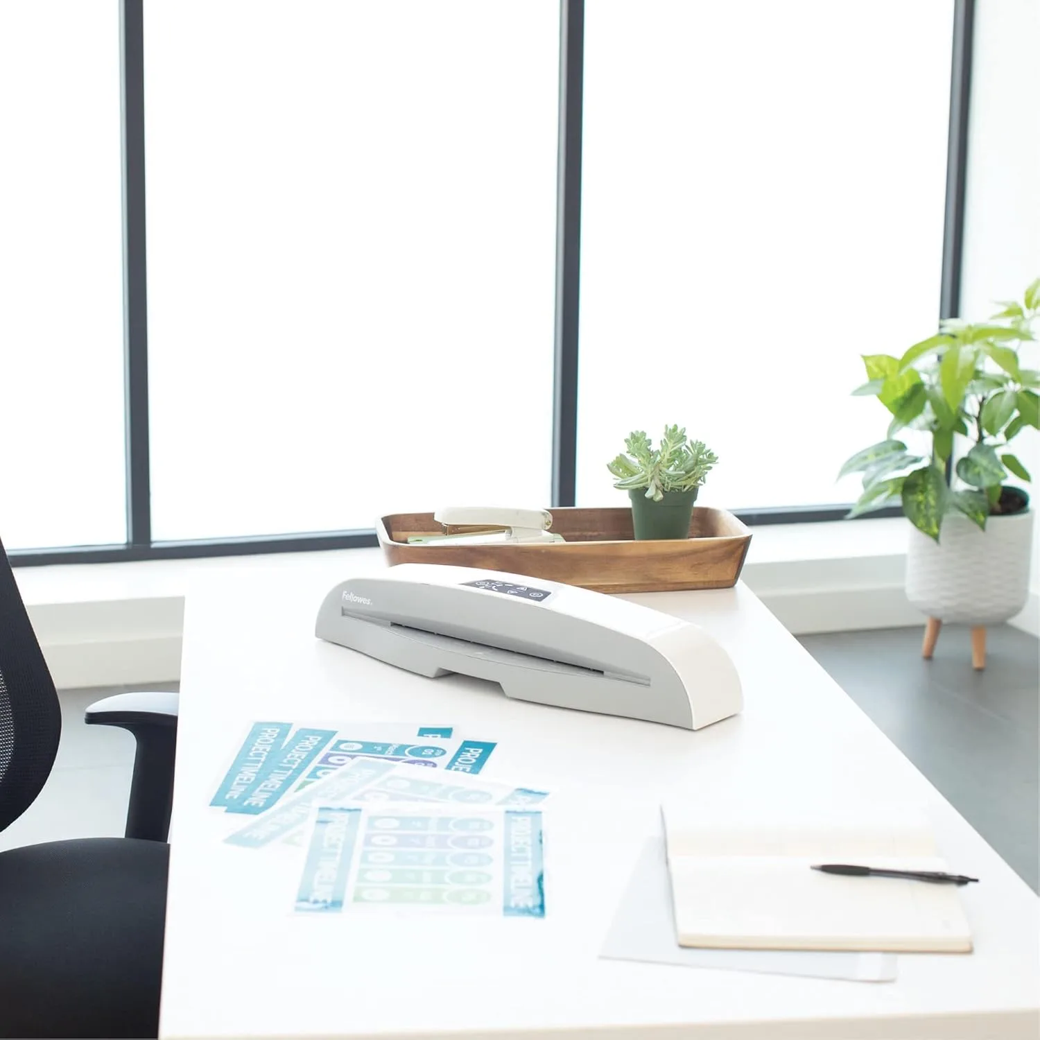 Fellowes Rhea Laminator With Pouch Starter Kit, 12.5" Width, White/Gray