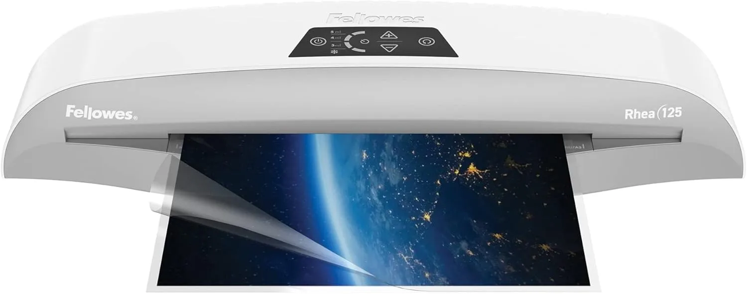 Fellowes Rhea Laminator With Pouch Starter Kit, 12.5" Width, White/Gray