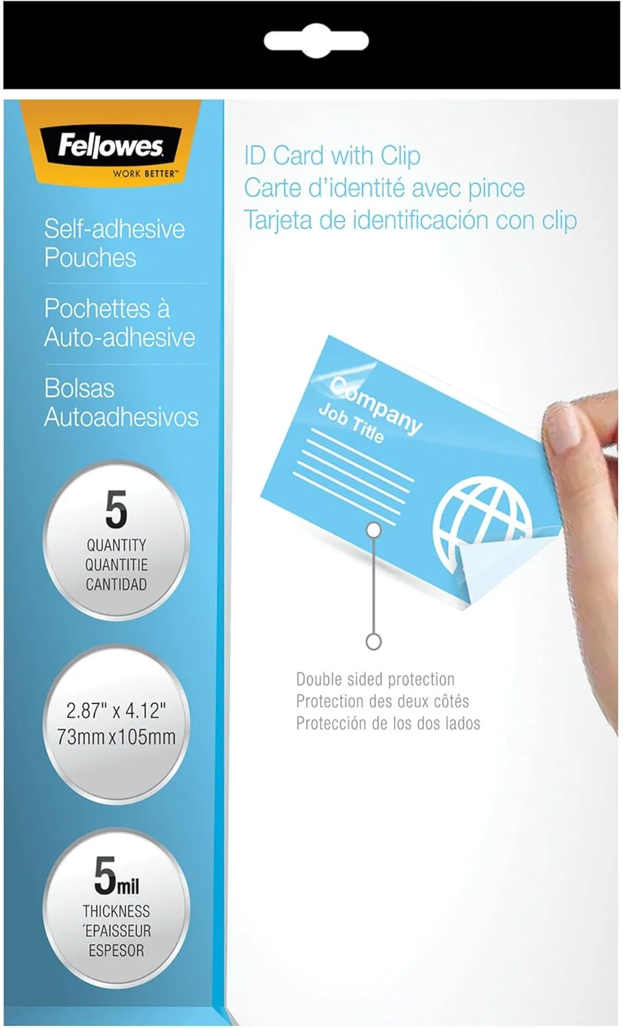 Fellowes Self-Adhesive Pouches, Business Card Size, 5 Mil, 5 Pack (5220101)