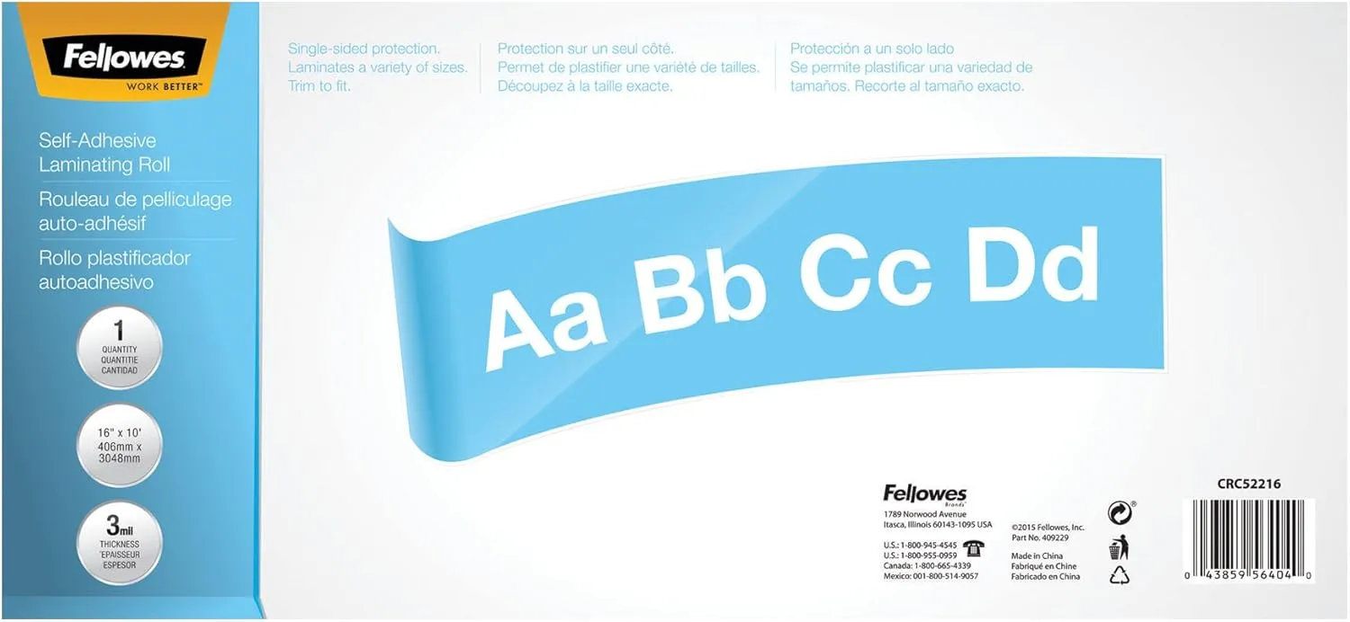 Fellowes, Self-Adhesive Laminating Roll, 3 Mil, 16-Inch x 10-Foot (5221601)