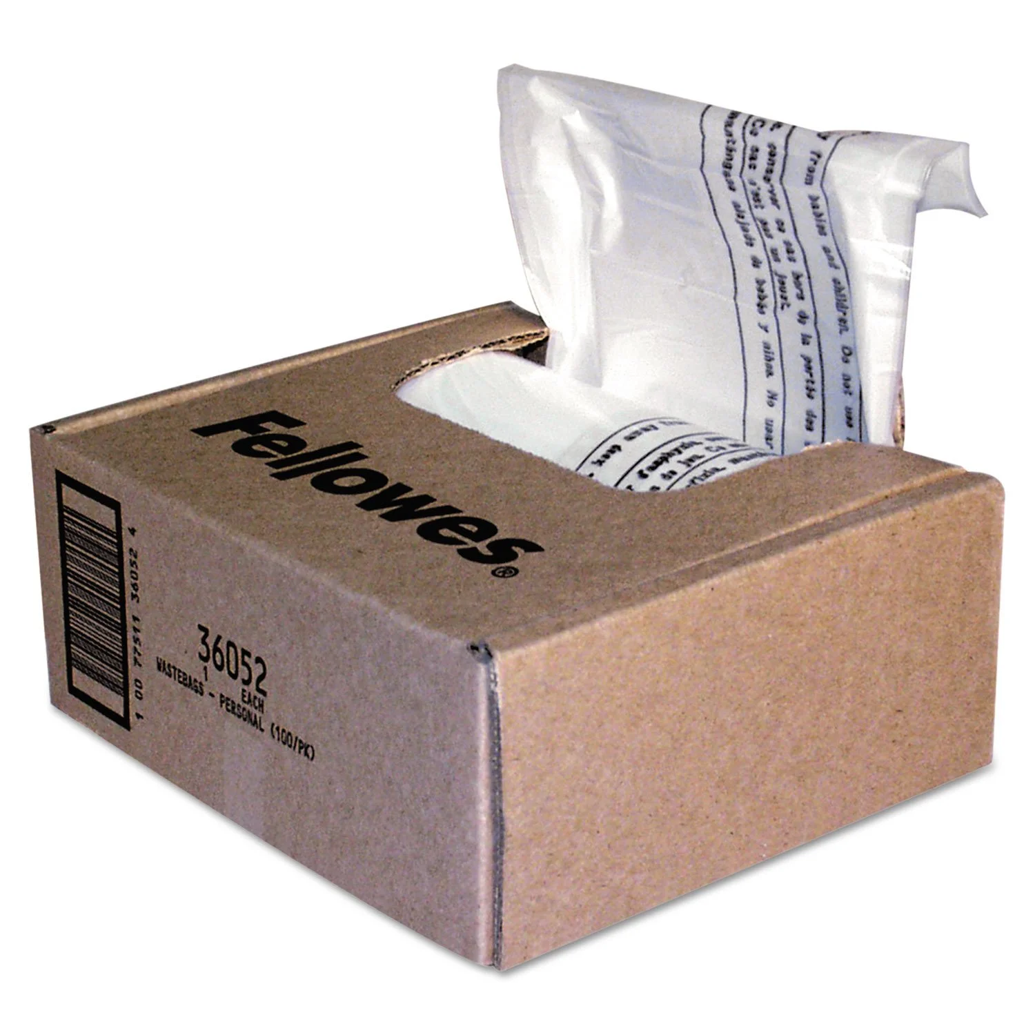 Fellowes Shredder Bags, 6-7 Gal, 15 x 9 x 26 in, 100/Carton, Clear