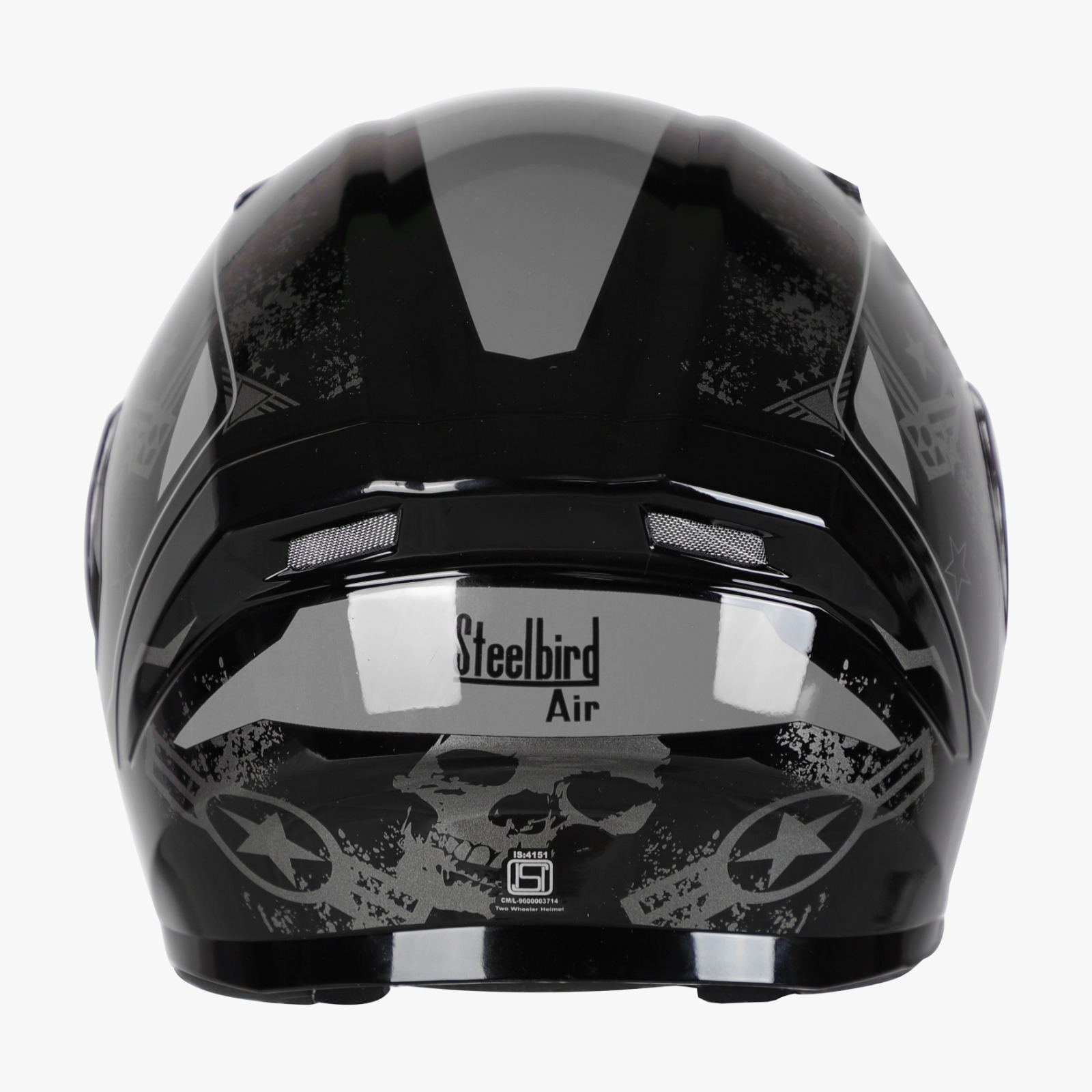 STEELBIRD SBA-21 ISS COMBAT GLOSSY BLACK/GREY C/V (M) (LONG CHEEKPAD)