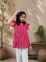 Short Top: Ruffle sleeves Maroon
