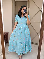 Mul Cotton: Checked Frocks Blue (Feeding)