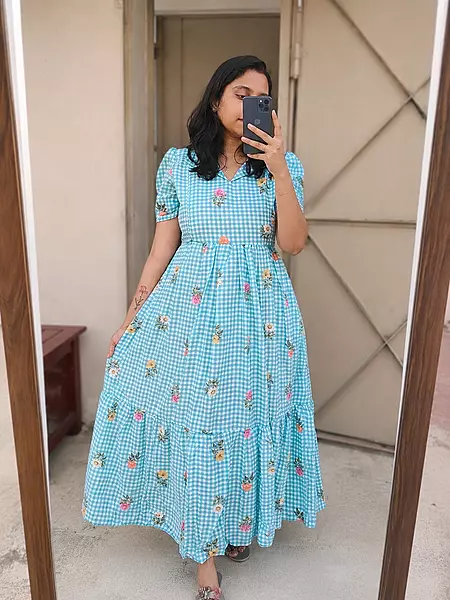 Mul Cotton: Checked Frocks Blue (Feeding)