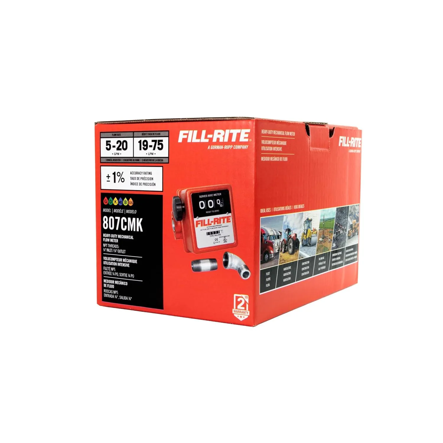 Fill-Rite 807CMK 3 Wheel Mechanical 3/4" 5 to 20 GPM Fuel Transfer Meter w/Mounting Kit