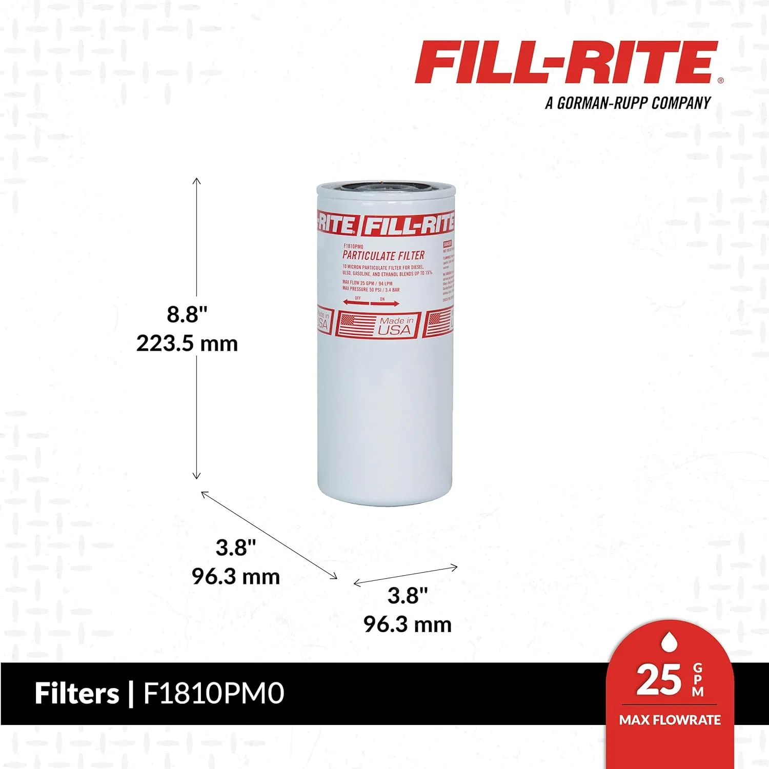 Fill-Rite F1810PM0 3/4" 18 GPM (68 LPM) 10 Micron Particulate Spin-On Fuel Filter