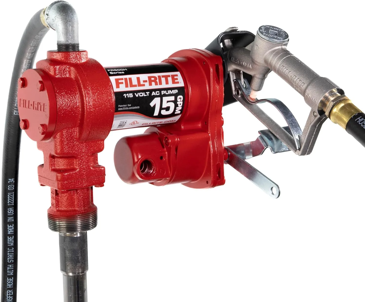 Fill-Rite FR610H 115V 15 GPM Fuel Transfer Pump w/Discharge Hose & Manual Nozzle