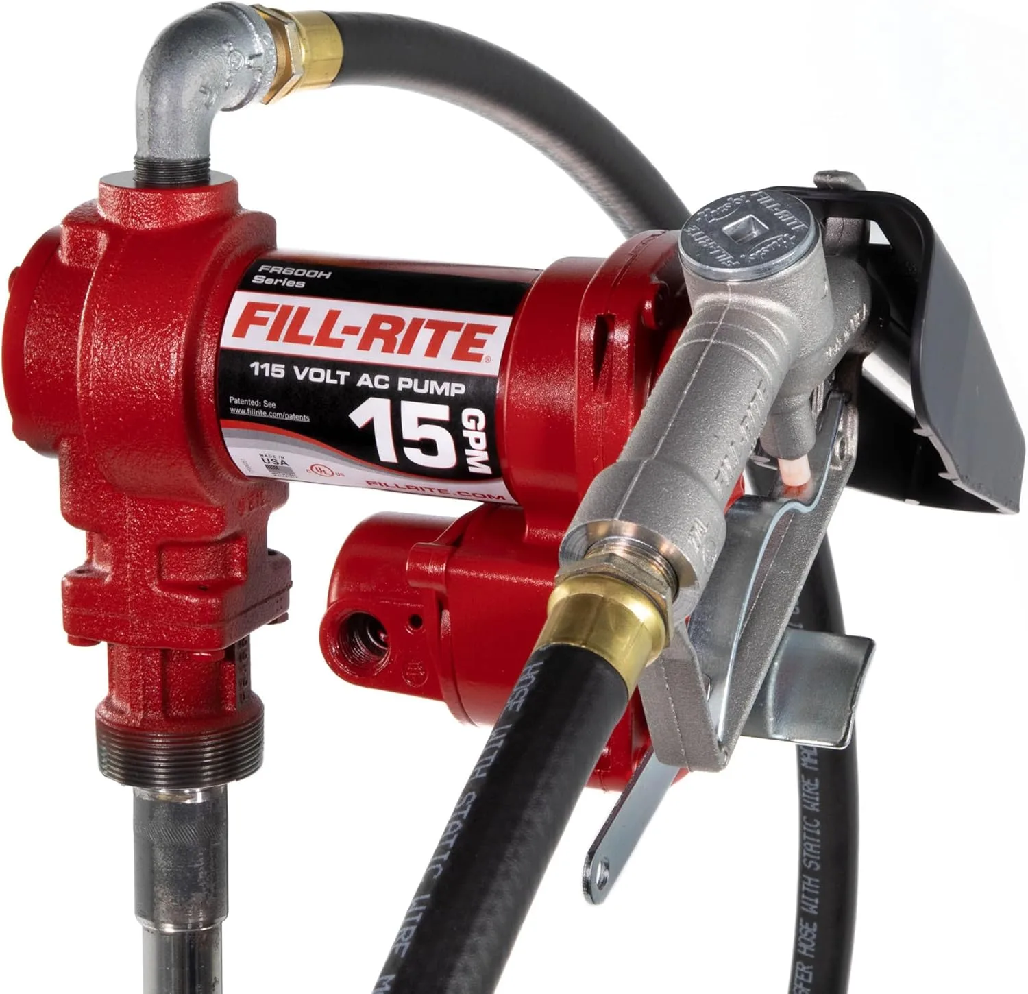 Fill-Rite FR610H 115V 15 GPM Fuel Transfer Pump w/Discharge Hose & Manual Nozzle