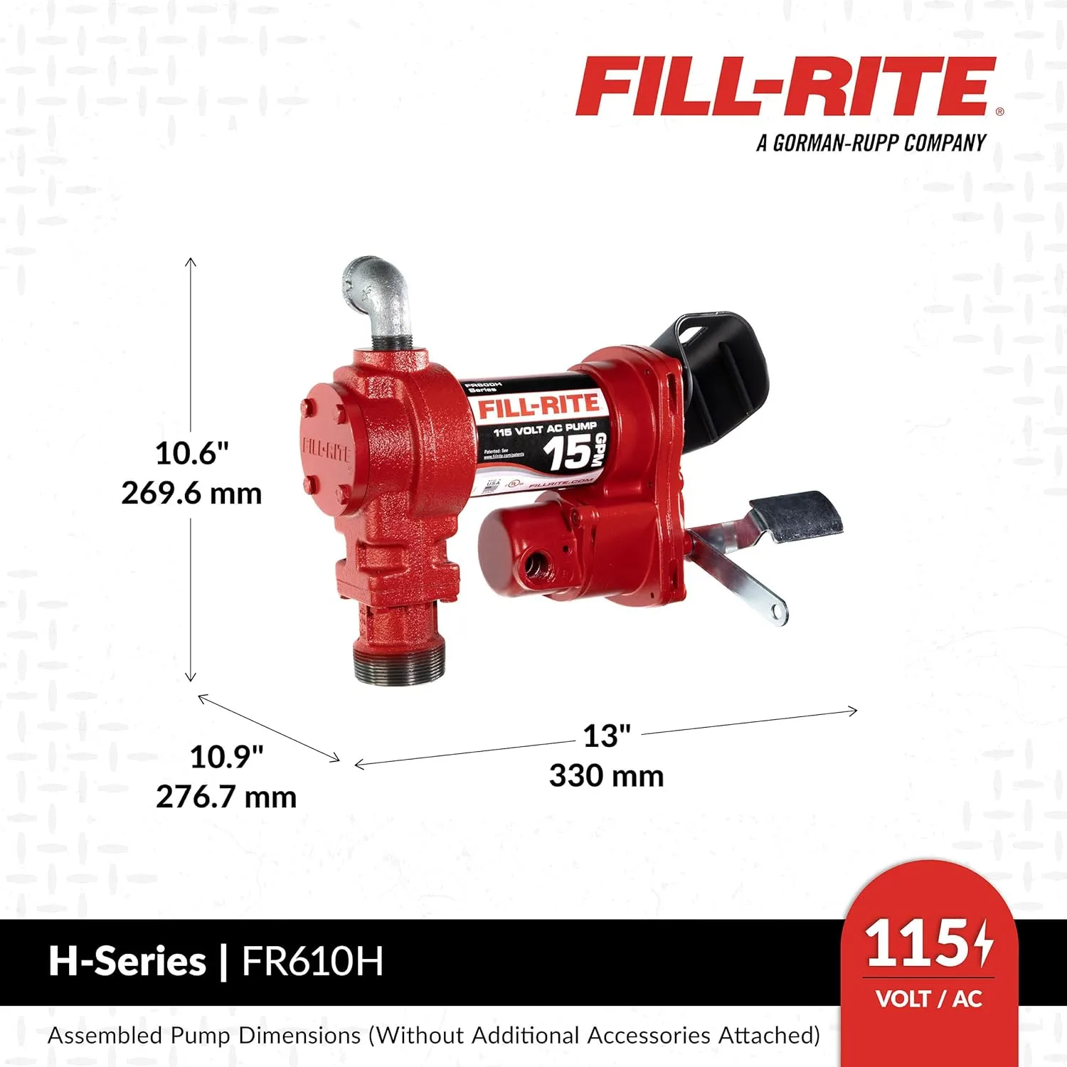 Fill-Rite FR610H 115V 15 GPM Fuel Transfer Pump w/Discharge Hose & Manual Nozzle