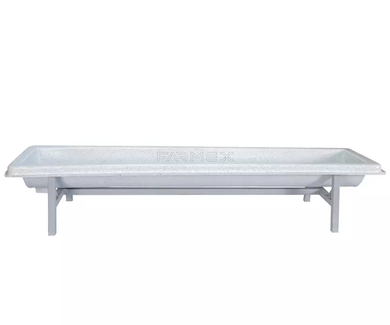 Farmex feeder trough 100L made from food-grade HDPE for sheep and goats showing dimentions - front